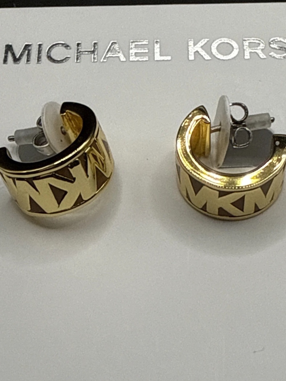 Michael Kors Gold MK Logo Huggie Earrings - Picture 2 of 5